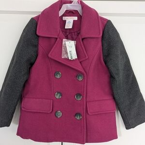 2/$35 Joe Fresh Girls Coat XS 4-5 Magenta Gray Double Breasted Jacket NWT